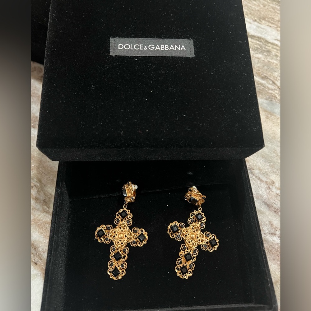 Dolce and Gabbana Cross Earrings, with box. Like New.